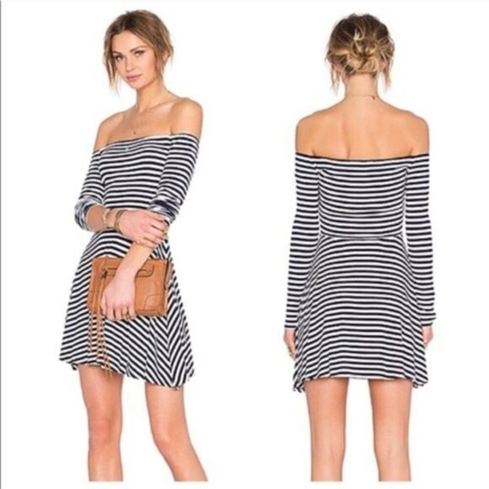 Off Shoulder Navy Stripe Dress